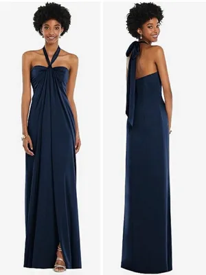 Dessy Draped Satin Grecian Column Gown Midnight Navy size 2 Bridesmaid Formal thumbnail 2