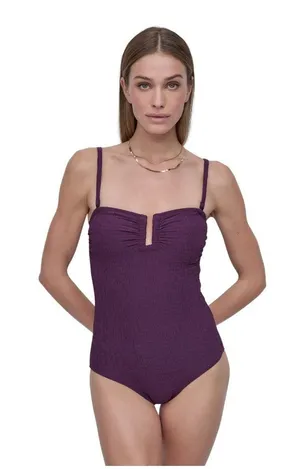 NWT DKNY Shirred One-Piece Swimsuit Textured DIMMS605 Port Texture Purple L thumbnail 1