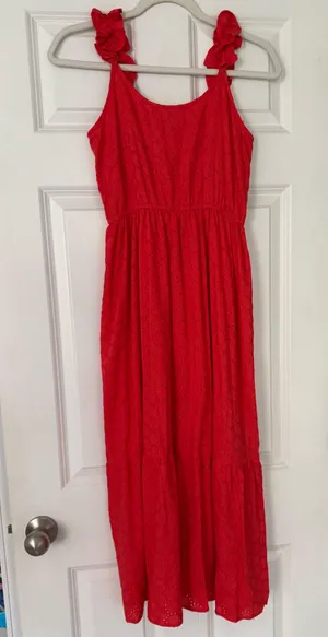 Red Ruffle Strap Maxi Dress thumbnail 1