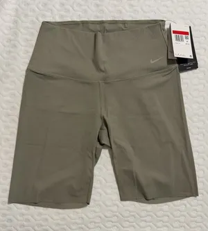 Nike Olive Green Ribbed High-Rise Biker Shorts thumbnail 1