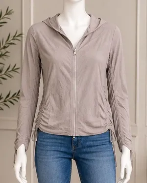 FP Movement Womens Hoodie Ruched Side Zip Up Mauve Large thumbnail 1