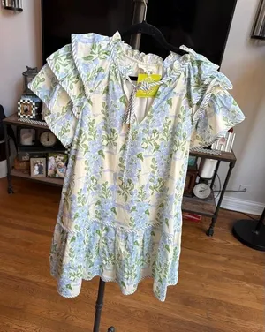 Entro floral mini dress with striped contrast trim from nwt women's Medium thumbnail 1