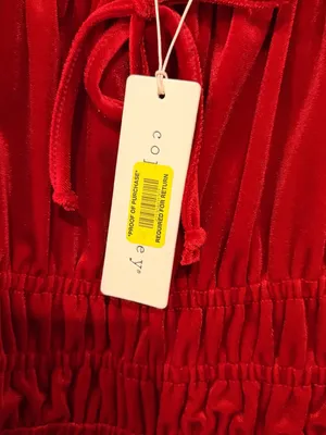 New Cooper Key Red Velvet Puff Sleeve Midi Dress thumbnail 4