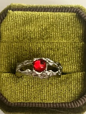Red Cat Eye Design w/ Intricate Silver Details Open Ring Size 6 thumbnail 1