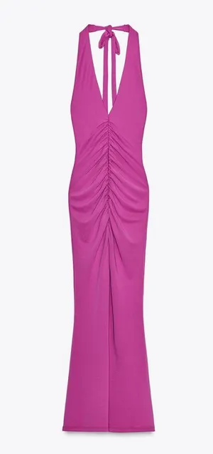 Zara Ruched Halter Dress Small Pink Blogger Fav thumbnail 1