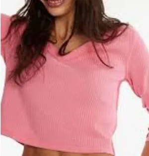 Free People NWOT We The Free Pink Crop Top with Long Sleeves, XL thumbnail 1