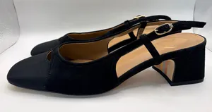 Sam Edelman Black Suede Slingback Heels Sz 8 Square Toe Cutout Retro Chic Preppy thumbnail 1