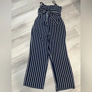 Striped‎ Navy Jumpsuit Blue Size XL thumbnail 4