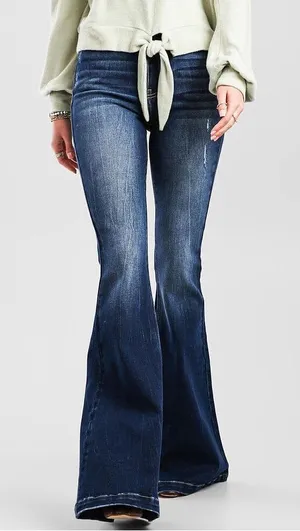 Kancan Ultra High Rise Super Flare Diana Distressed Denim‎ Jeans thumbnail 1
