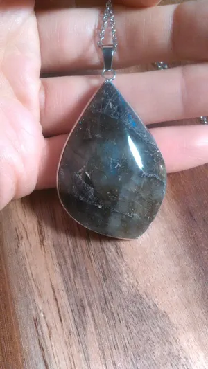 Malagasy Labradorite Stainless Steel Pendant Necklace thumbnail 2