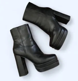 Y2K Chunky Lug Black Platform destroyer bratz combat ankle mid-calf boots gothic biker faux leather booties #grunge #subversive #gorpcore #emo #whimsygoth Women 7.5 Measurements pictured thumbnail 4