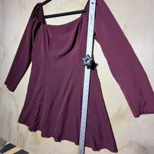 Abercrombie & Fitch Burgundy Babydoll Mini Dress Long‎ Sleeve Size L thumbnail 6