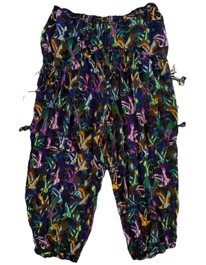 Anthropologie Tiered Balloon Pants Sheer Colorful Crane Drawstring Boho Small thumbnail 1