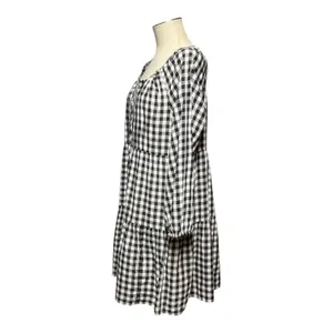 Gap Cotton Tiered Black White Gingham Plaid Mini Dress Medium thumbnail 3