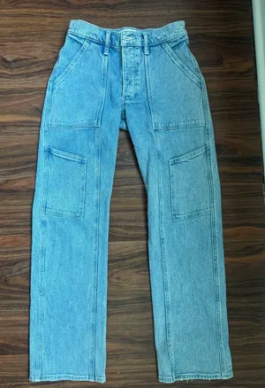 Abercrombie & Fitch blue denim cargo jeans Size 25" #denim #highwaisted Barely warn Thick soft material thumbnail 1