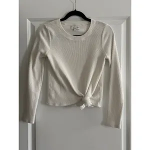 Madewell Ribbed Knit Long Sleeve Knot Front Cropped Top Ivory‎ Size S thumbnail 2
