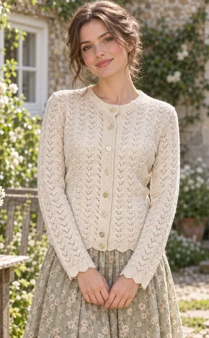 Vtg 60s Pointelle Knit Cardigan Women Sz S Cottagecore Coquette Wintuk Scallop thumbnail 1