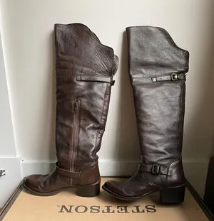 Stetson Bianca Over The Knee Brown Leather Zipper Fashion Riding Boots thumbnail 1
