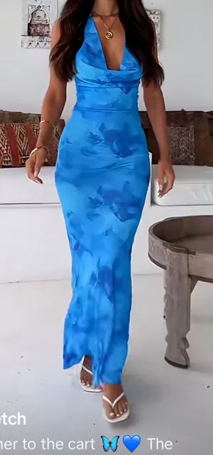 That's so fetch long blue floral dress! thumbnail 1