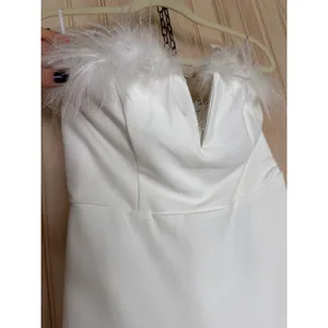 NWT Lulus Extraordinary Glam White Feather Strapless Mermaid Maxi Dress Bride L thumbnail 4