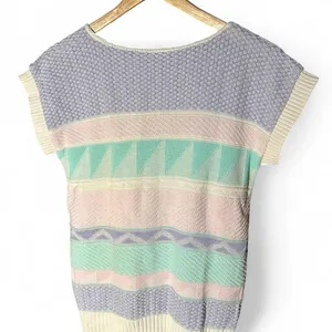 Vintage Sweater Vest Pastel Geometric Knit 80s Grandmacore Cottagecore College thumbnail 2