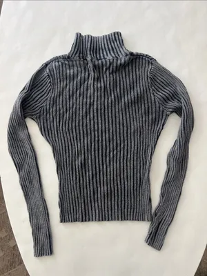 Vintage FRIENDS Monochrome Acid Wash Ribbed Mock Neck Stretchy Longsleeve Top M thumbnail 2