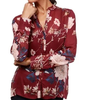 Lucky Brand Ruffled Floral Print Button Up Shirt Chiffon Semi Sheer Large thumbnail 1