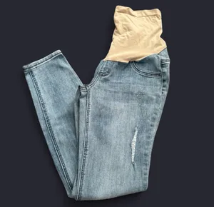 Indigo Blue Light Wash Distressed “Secret Fit Belly” Maternity Jeans thumbnail 7