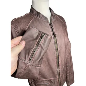 ANTHROPOLOGIE HEI HEI Women’s Vegan Leather Brown Zip Up Moto Jacket thumbnail 6