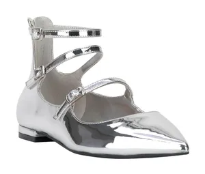 NWT INC International Concepts Womens Valan Triple-Strapped Flats Silver Gray 9M thumbnail 1