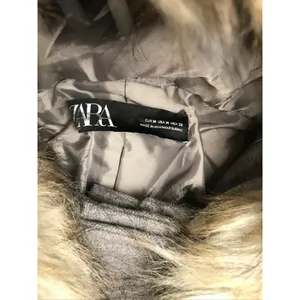 Zara Women‎ Gray Faux Fur Hood Toggle Coat Jacket Size M Classic minimalist thumbnail 7