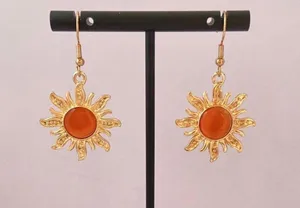 18K Gold Plated Orange Opal Sunflower Dangle Drop Earrings for Women thumbnail 6
