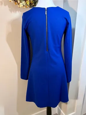 💥 Amanda Uprichard Cobalt Blue Ponte Knit Long Sleeve Shift Dress Size M 💛 thumbnail 6