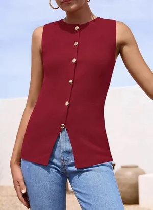 PRETTYGARDEN Women's Sweater Vest Button Down Red Women’s L Nwt thumbnail 1