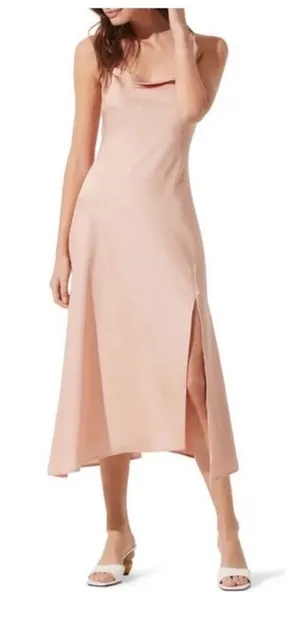 ASTR The Label Palisades Nude Color Cowl Slip Midi Dress Large thumbnail 1