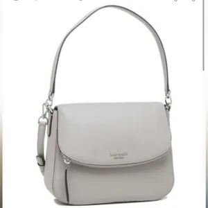 Kate Spade Jackson Gray Taupe Soft Pebbled Leather Medium Flap Crossbody Bag thumbnail 2