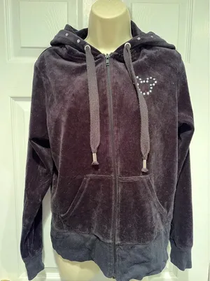 Disney Parks Mickey Mouse Velour Hoodie Black Rhinestone Y2K Women L thumbnail 1