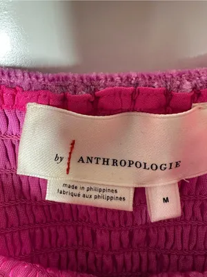 By Anthropologie Smocked Velvet Babydoll Tank Top Pink Fuchsia Medium thumbnail 6