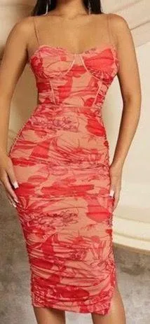 Pink Bodycon Bustier Midi Dress thumbnail 2