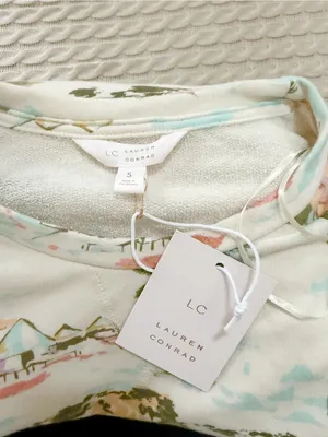 LC Lauren Conrad Cream Tropical Print Short Sleeve Top & Shorts Set thumbnail 5