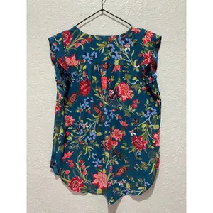 LOFT Floral V-Neck Teal Blouse Sz XS Office Casual preppy thumbnail 6