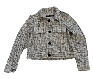 Zara Women's Black/White Tweed Pattern Button Front Collared Pocket Jacket, XS thumbnail 1