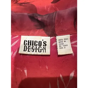 Vtg Chico's Design Silk Button Up Shirt Size Large Red Tropical Floral‎ Blouse thumbnail 4