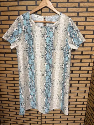 Entro tan and blue snakeskin print shift dress size large thumbnail 1