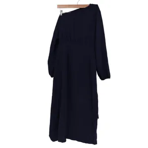 Navy Blue One Shoulder Long Sleeve Tie Back Midi Dress Large thumbnail 2