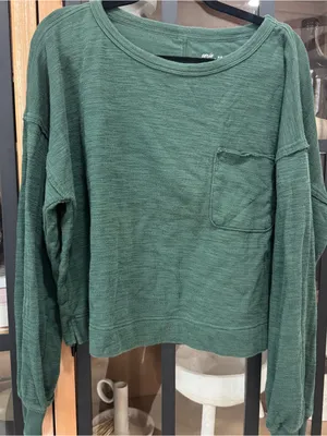 Aerie forest green long sleeve cropped tee pullover ribbed pocket ribbed knit thumbnail 4