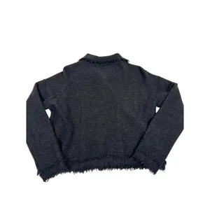 Eileen Fisher Gray 100% Merino Wool Fringed Snap Front Cardigan Jacket Small thumbnail 5