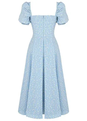 House Of CB 'Tallulah' Blue Ivory Floral Puff Sleeve Midi Dress. Size Medium thumbnail 10