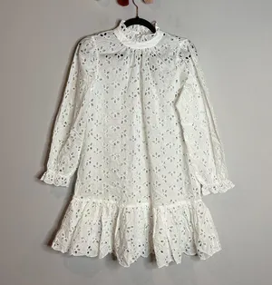 NWT J. Crew Ruffle Neck Mini Dress in White Eyelet thumbnail 2