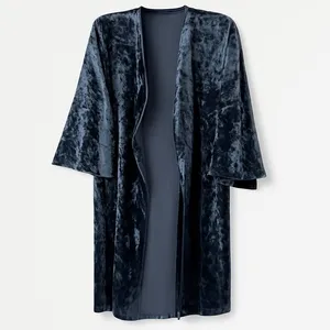 Crushed Velvet Kimono Duster Boho Soft Glam Festival Cardigan Open Front Robe thumbnail 3